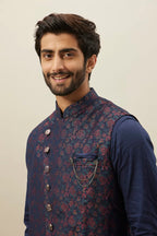 Manyavar Kurta Jacket Set With Payjama For Men, Full Sleeves Mandarin Collar Ethnic Wear Jacket Set For Festival, Wedding, Party