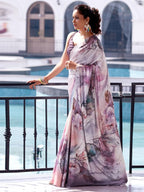 Satrani Womens Satin Digital Print Saree with Unstitched Blouse Piece