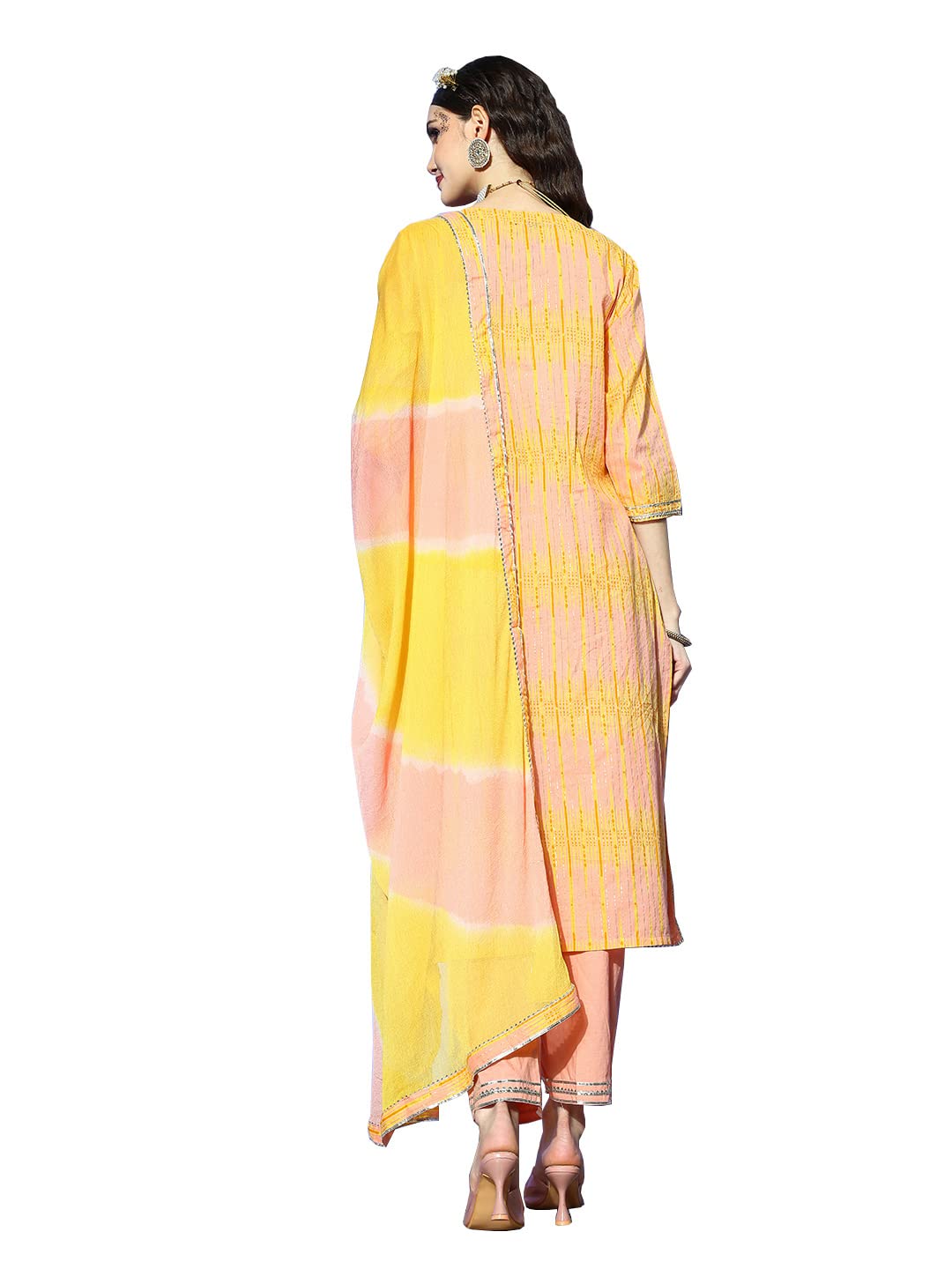 Ishin Cotton Women'S Embroidered Fabric Straight Kurta Set With Trouser And Dupatta