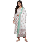 Anubhutee Women'S Pure Cotton Floral Printed Off White Kurta Suit Set With Trousers & Dupatta