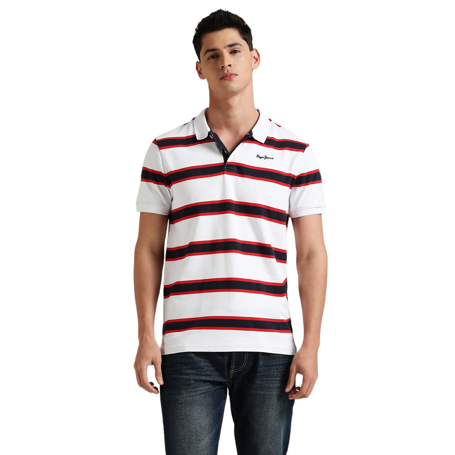 Pepe Jeans MenS Striped Regular Fit T-Shirt (Pm542192_White