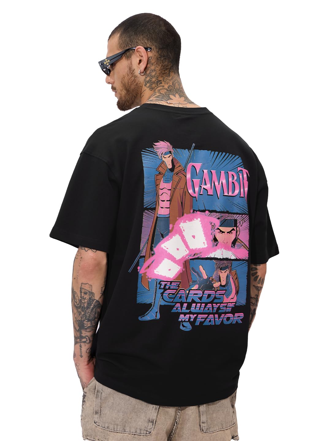 The Souled Store Official X-Men: Gambit Oversized T-Shirt for Men Boys Cotton Casual Half Sleeves Baggy Loose Fit Drop Shoulder 
