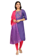 Aurelia Women'S Blue Zari Embroidered Straight Kurta, Leggings And Dupatta Set (Size: Xl)-Onas14676-606690
