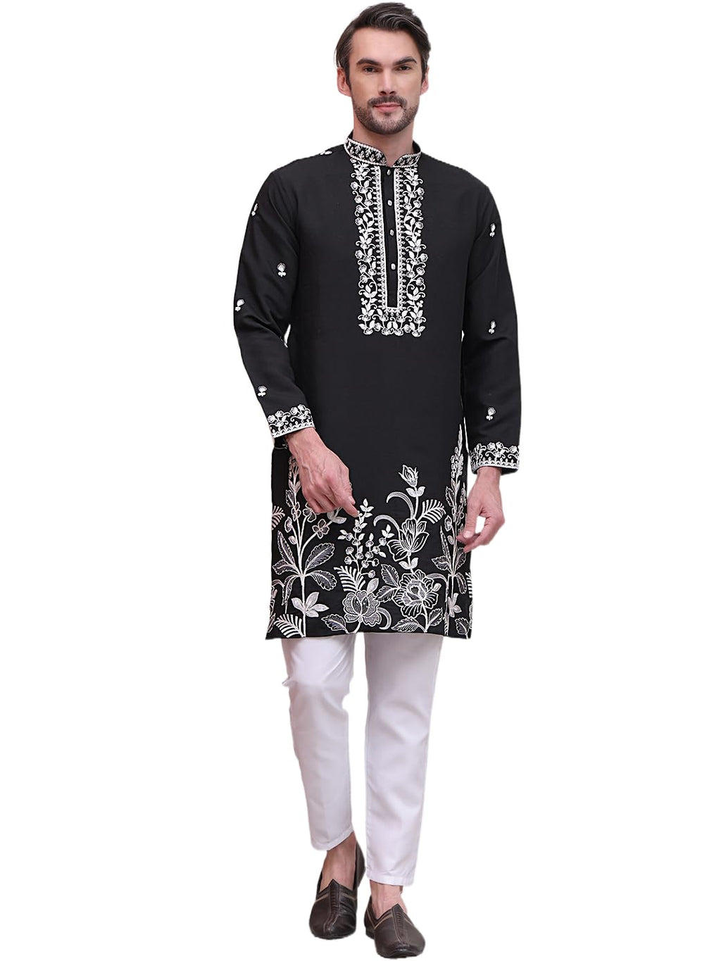 Jompers Mens Floral Cotton Blend Kurta Pyjama Set