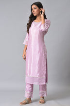 W For Woman Light Purple Embroidered Glitter Straight Long Kurta