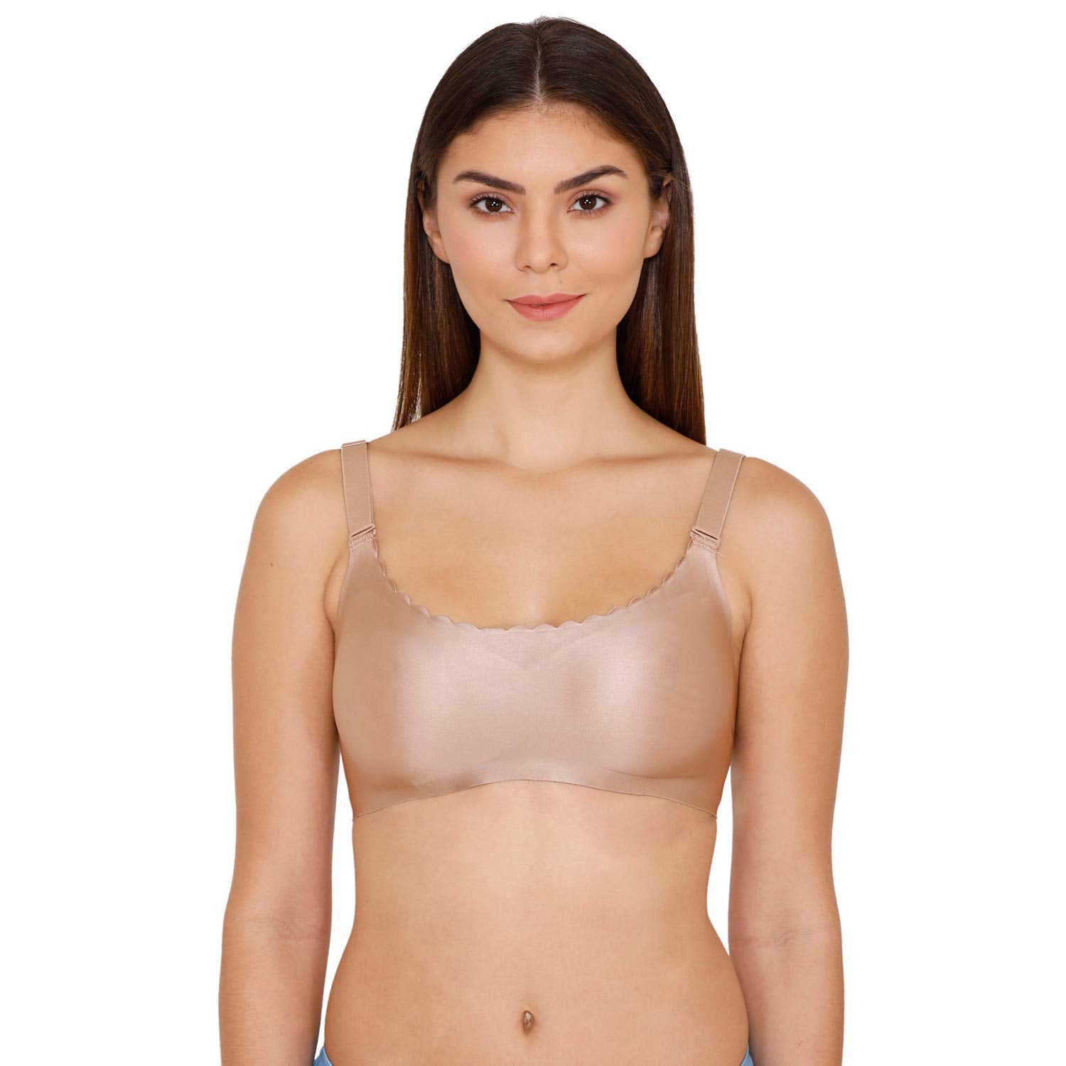 Zivame Womens Synthetic Padded Wire Free Seamless Bra Beige
