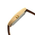 Peugeot Women's Slim 14K Gold Plated White Mother of Pearl Face Roman Numeral Brown Leather Thin Strap Dress Watch 3017BR