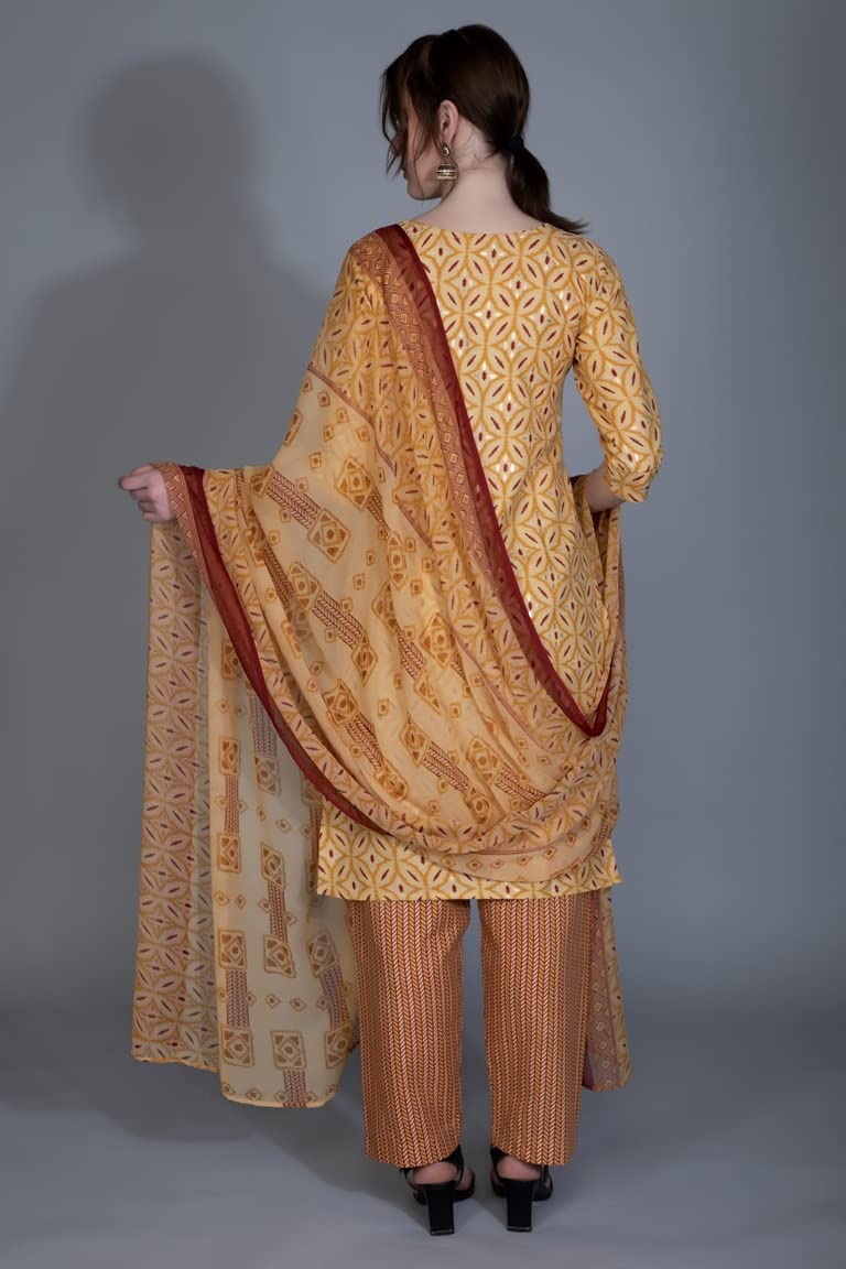 Om Sai Latest Creation Kurta Set For Women|| Cotton Fully Stitched Straight Geometric Style Ethnic Motif Printed Kurta With Prin