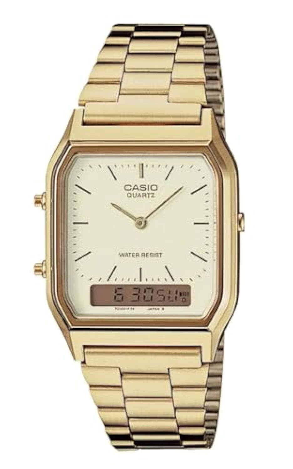 Casio AQ230GA-9D Men's Analog Digital Dual Time Gold Tone Metal Band Watch