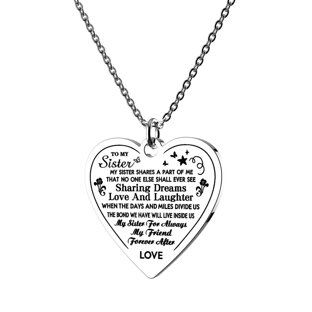 Haoflower Necklace To My Sister Necklace Heart Pendant Necklace for Teen Girls Woment Christmas Gift Jewelry Birthday GIfts
