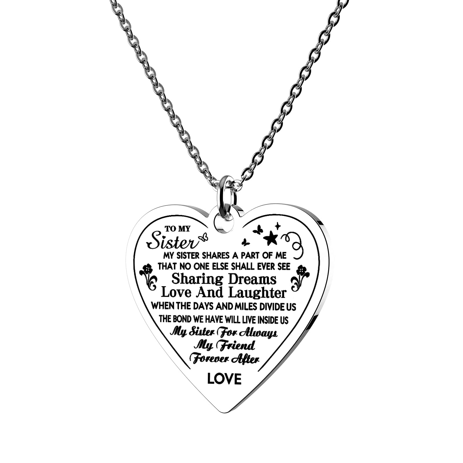 Haoflower Necklace To My Sister Necklace Heart Pendant Necklace for Teen Girls Woment Christmas Gift Jewelry Birthday GIfts