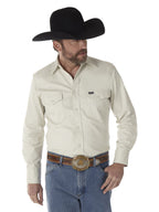 Wrangler Mens Cowboy Cut Western Two Pocket Long Sleeve Snap Work Shirt - Firm Finish - B&T,Stone,XX-Large Tall