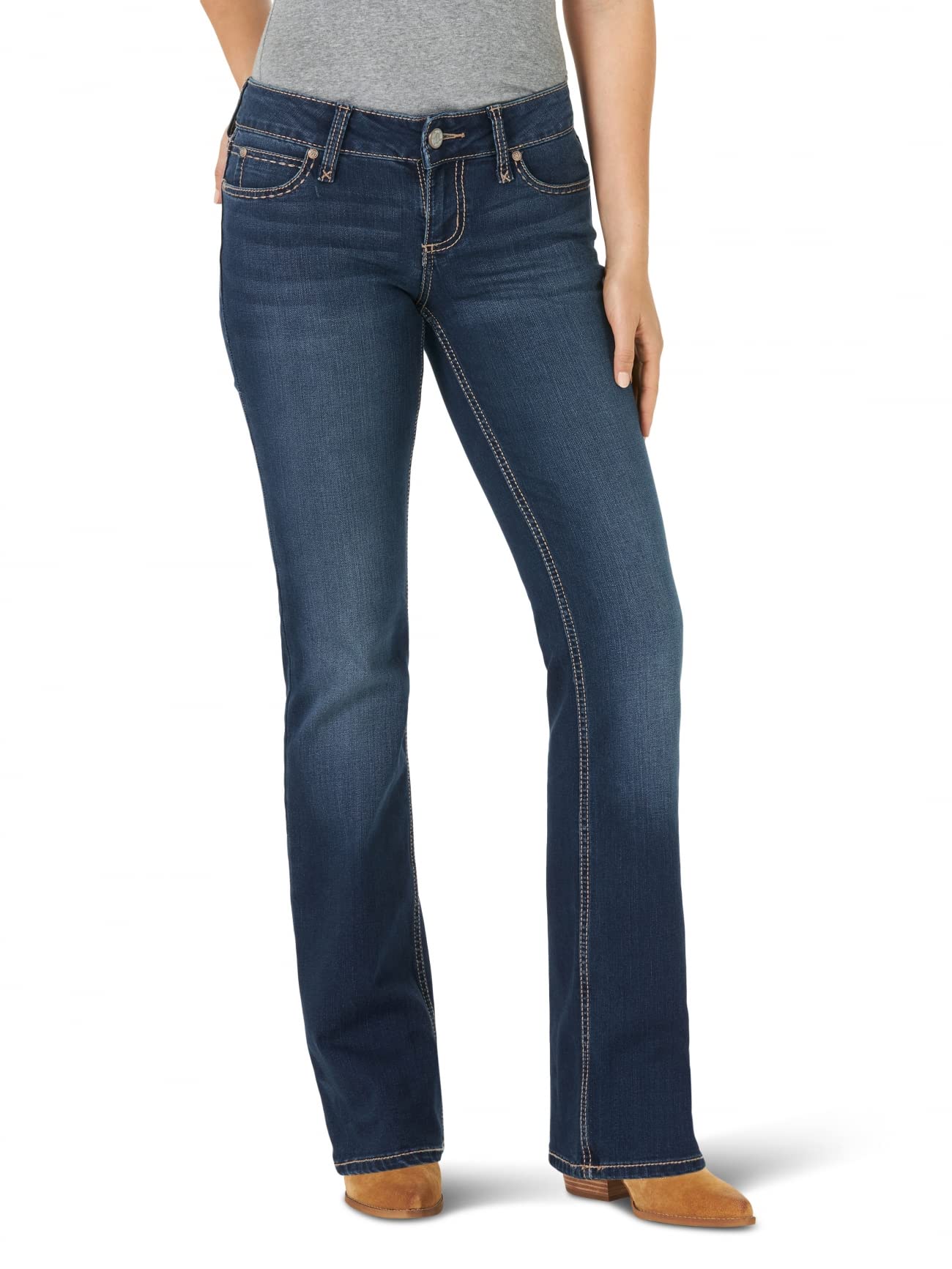 Wrangler Women's Retro Mae Mid Rise Stretch Boot Cut Jean, Dark Wash, 15W x 32L