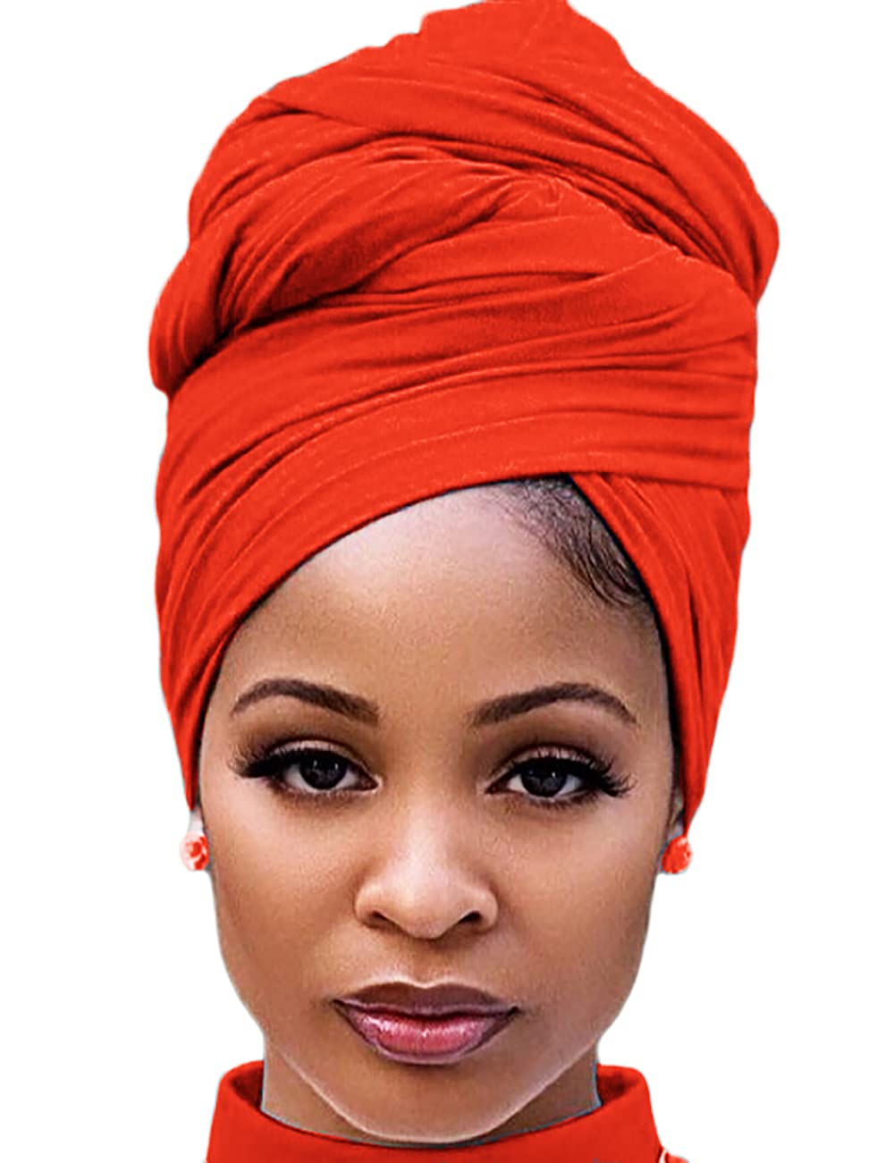 Harewom Headwraps for Women Solid Color Fashion Long Hair African Turban Muslim Headband for Braids Locs Curly Hair Orange