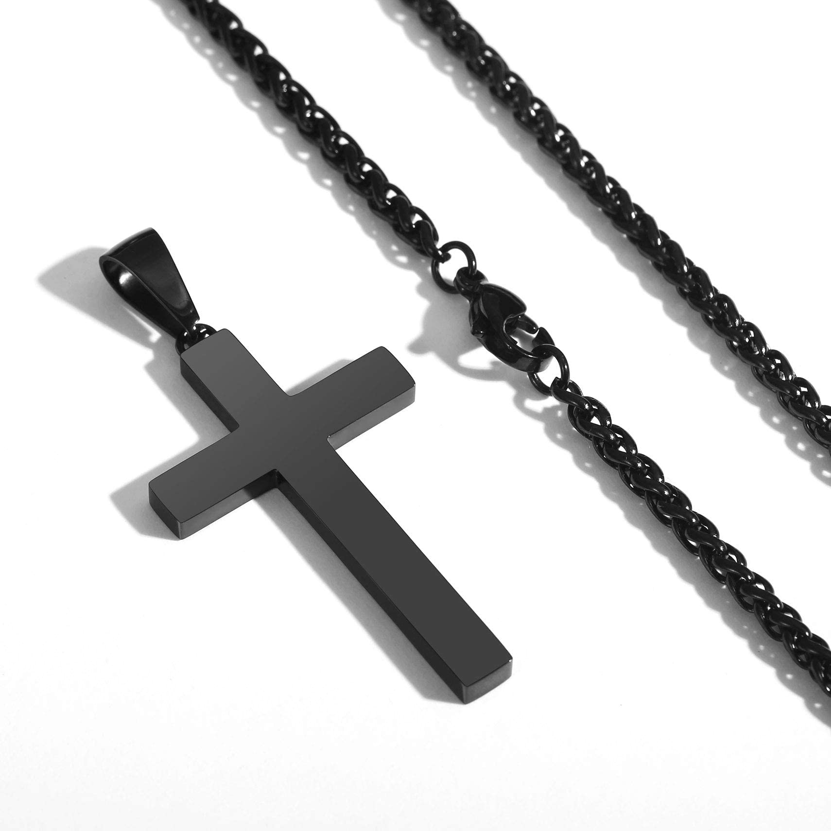 P. BLAKE Cross Necklace for Men Boys, Stainless Steel Mens Cross Pendant Chain Christian Religious Jewelry Valentine Christmas G