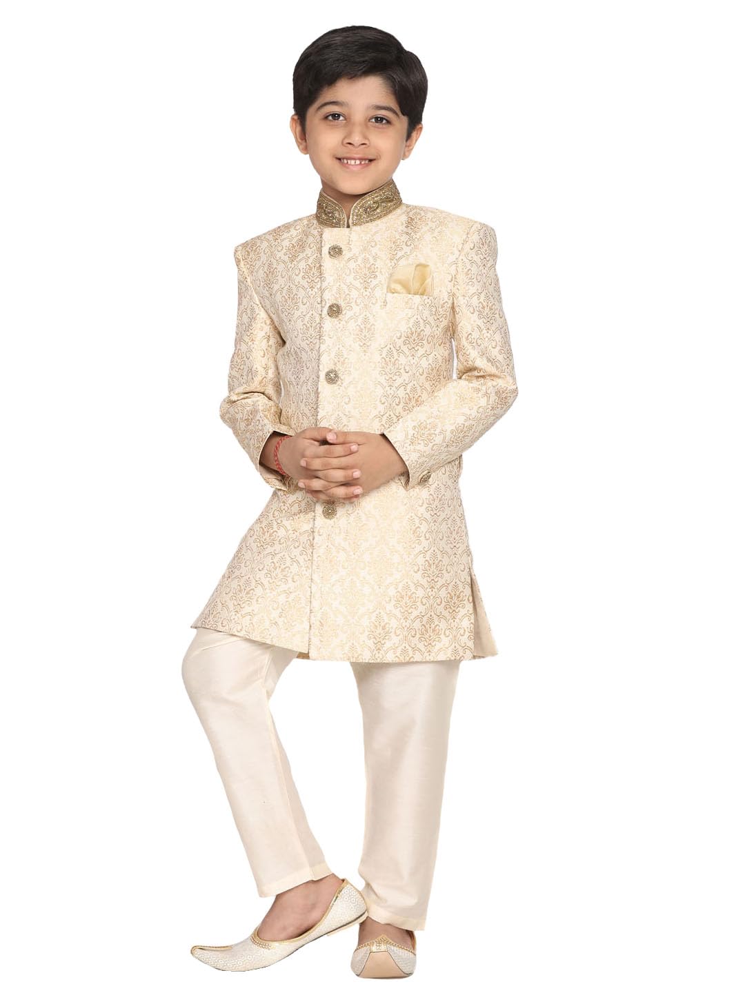 VASTRAMAY Boys Gold And Beige Sherwani And Pyjama Set_VASBSW127nVPCR_34