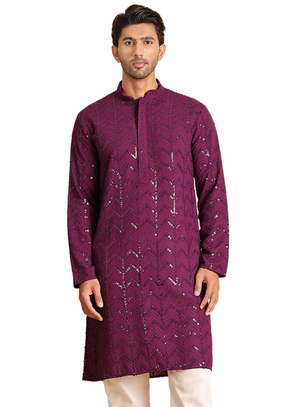 Jompers Mens Embroidered Sequined Viscose Straight Kurta