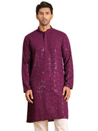 Jompers Mens Embroidered Sequined Viscose Straight Kurta