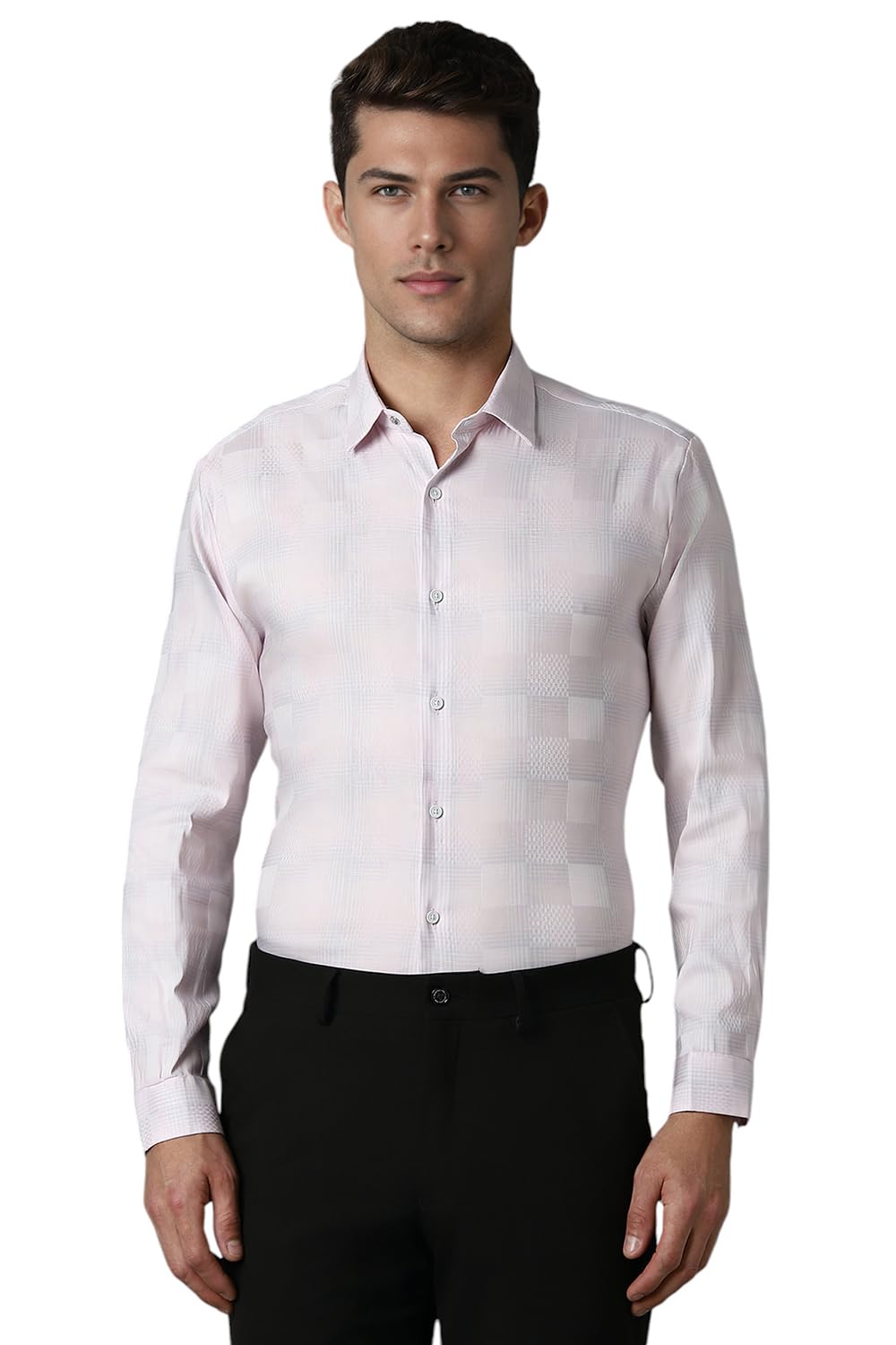 Louis Philippe Men Pink Super Slim Fit Check Full Sleeves Formal Shirt