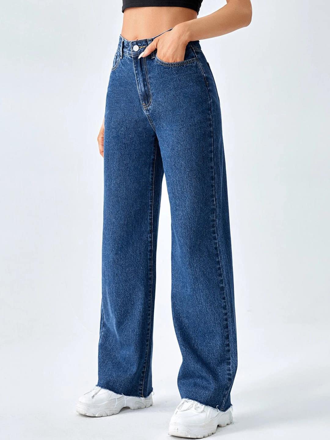 KOTTY Womens High Rise Cotton Lycra Blend Ankle Length Relaxed Fit Jeans