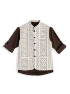 Boys Sleeveless Geometric Printed Nehru Jacket And Shirt 15-16