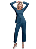 Elliti Solid Relaxed Fit Full Sleeve Co-Ord Set For Women'S | Coord Sets | Top And Formal Trouser Co Ord Set For Women (Set Of 2