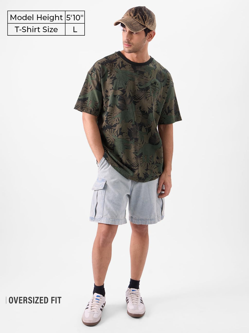 The Souled Store Official Jurassic Park: Raptor Rumble Men and Boys Short Sleeves Round Neck All Over Printed Cotton Oversized T
