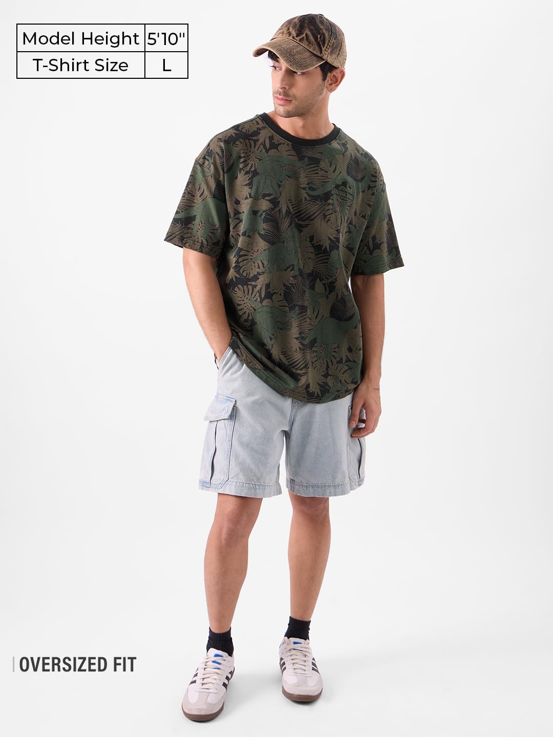 The Souled Store Official Jurassic Park: Raptor Rumble Men and Boys Short Sleeves Round Neck All Over Printed Cotton Oversized T