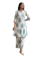 Yashika Blend Trendy Printed Cotton Bleand A-Line Palazzos Woman Pant with Dupatta | Kurta Sets|Kurti for Women (AZ-YS-OG-KS2212