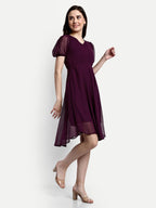 Tagas Women'S Georgette A-Line Knee-Length Dress (Op-3210- Burgundy)