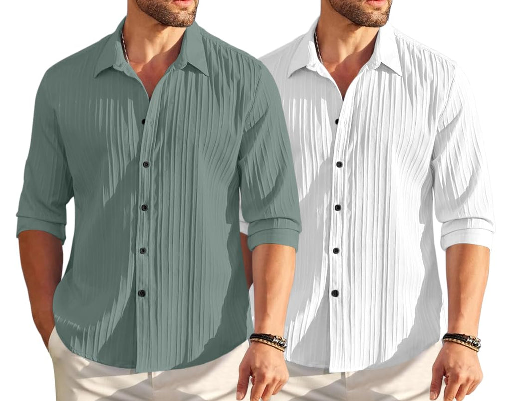 ROYALSCOUT Combo of 2 Textured Shirts for Men | Long Sleeves Perfect for Smart Workwear, Relaxed Outings, or Formal Occasions