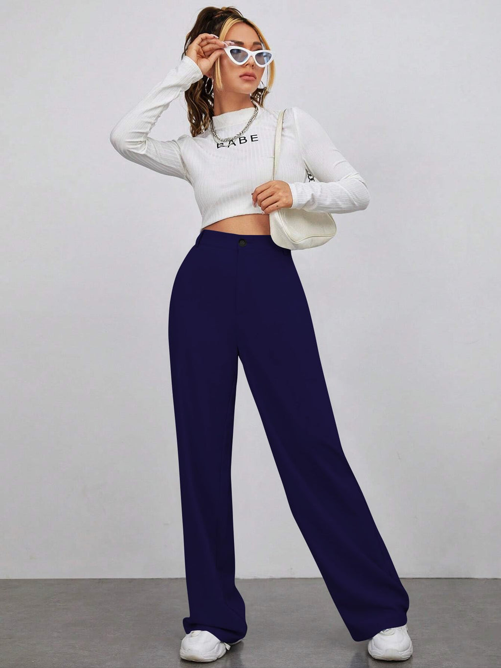 Toochki Trouser for Women | High Waist Trousers for Womens | Summer Track Pants | Casual Lycra Pant | Navy Blue