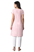 W Light Pink Floral Printed Regular Cotton Kurta For Women