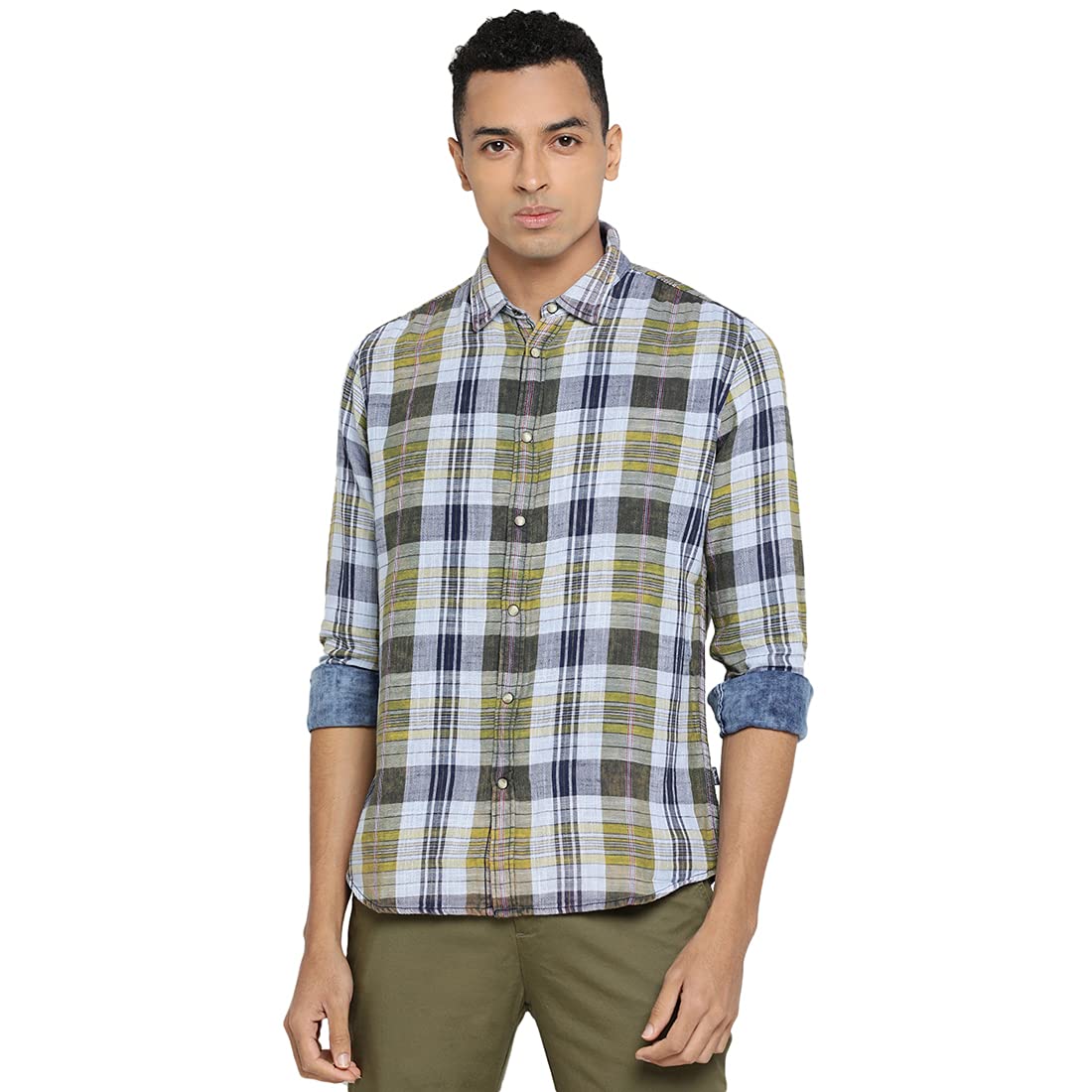 Pepe Jeans MenS Checkered Slim Fit Casual Shirt (Pm306535_Yellow M)