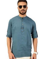Thomas Scott Mens Linen Solid Kurta Shirt (Ts1529_Teal_Xl)
