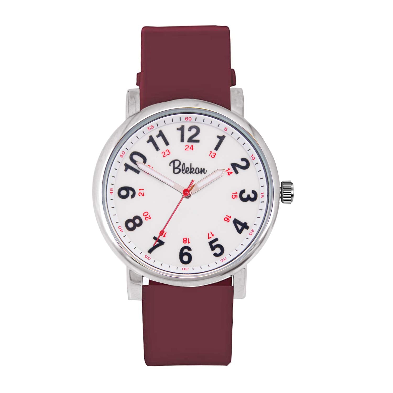 Blekon Original Nurse Watch - Medical Scrub Colors, Easy Read Dial, Second Hand, Water Resistant Watch (Maroon)