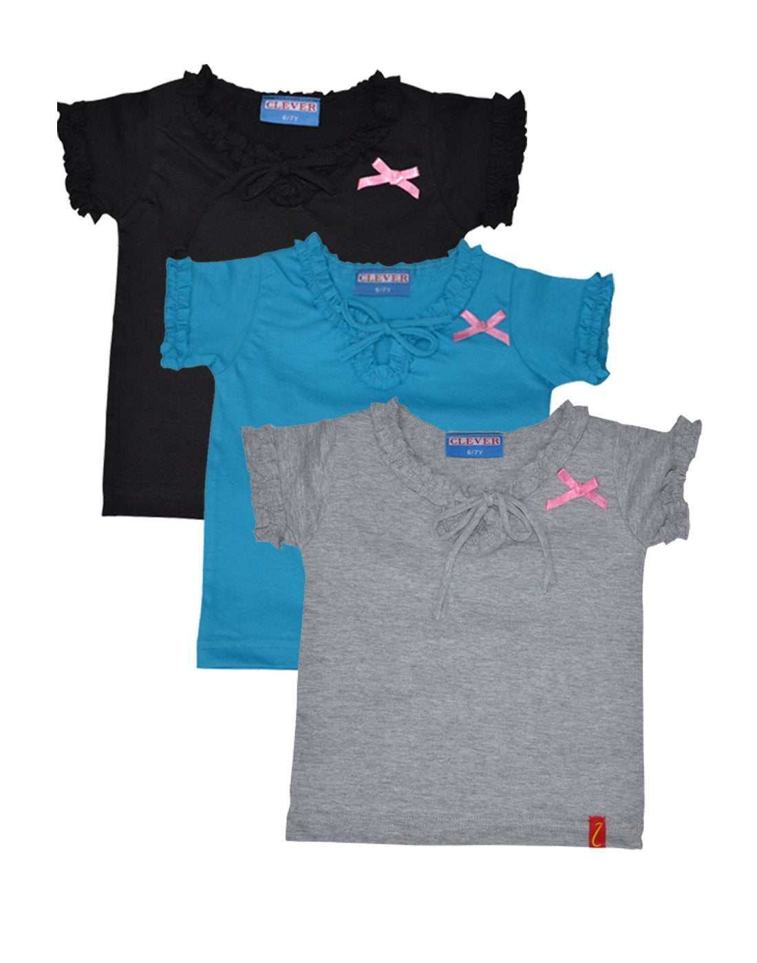 Clever Baby Girls Tshirt(ZCGT004BLKGRYLBLU03 Month_Multi_03 Month) 0-3