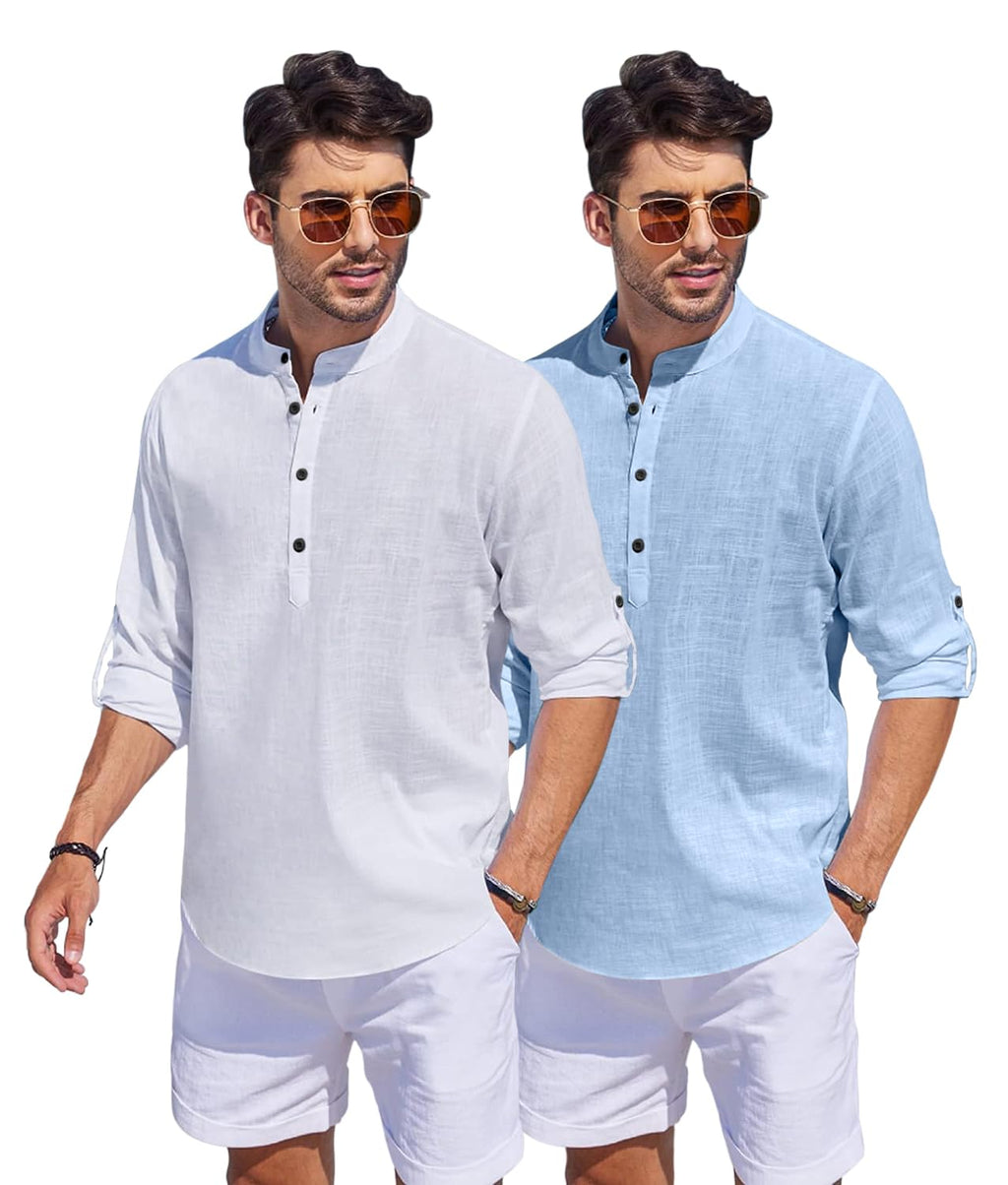 Hemrin Combo Of Men Solid Cotton Blend Straight Kurta Shirt Pack Of 2