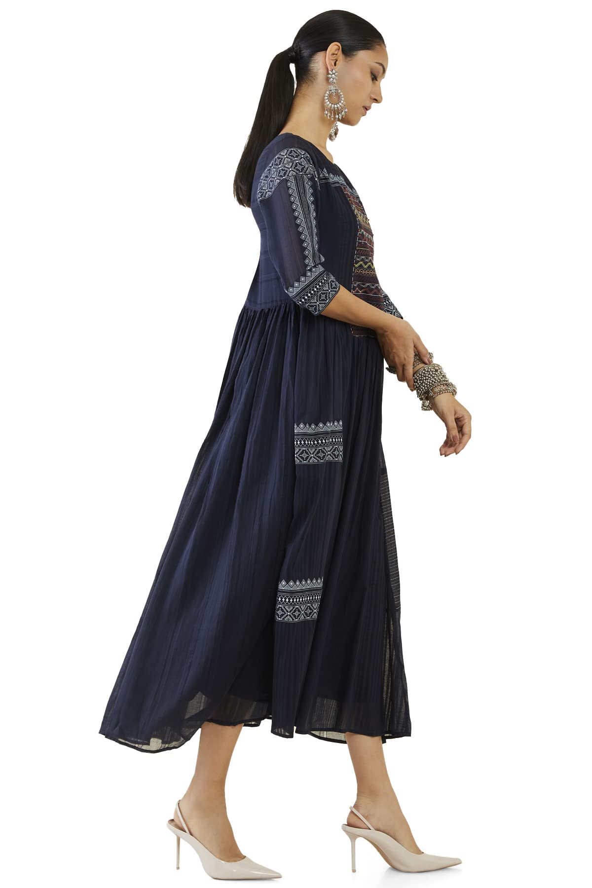 Soch Women Navy Blue Cotton Embroidery Dress Kurta