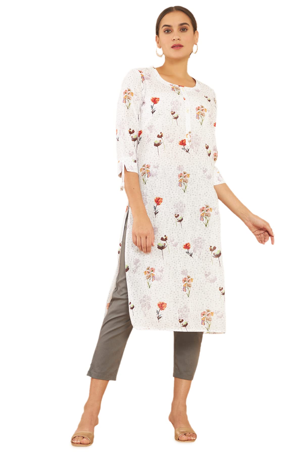 Soch Women Linen Kurta with Floral Motifs