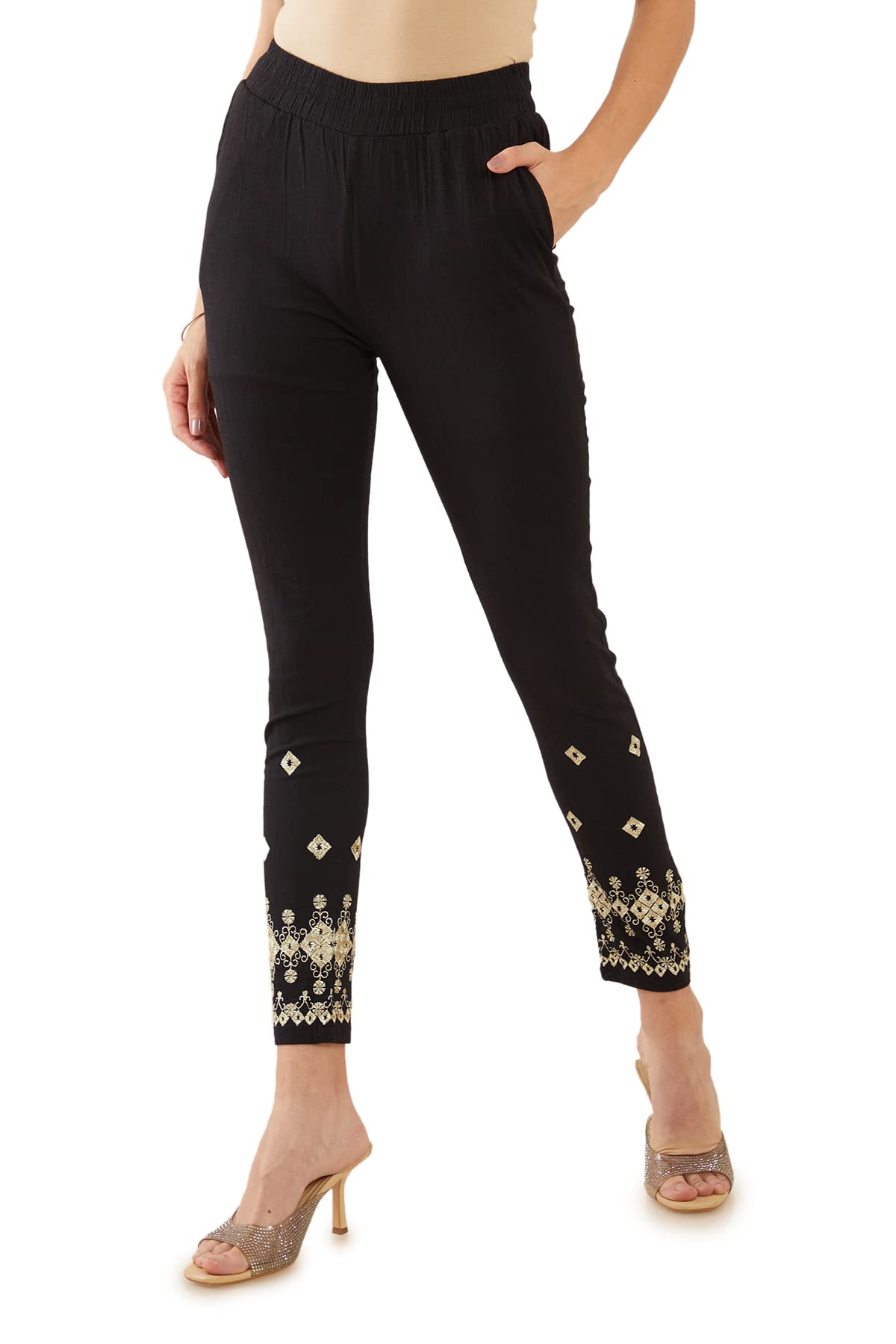 Soch Women Viscose Solid Machine Embroidery Pant