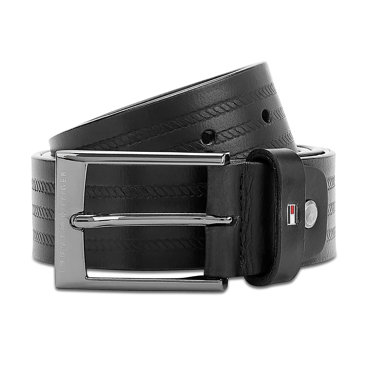 Tommy Hilfiger MenS Leather Belt Caiman  Black, Size  Xl 1.10M | Formal Belt For MenS | Adjustable 1.10