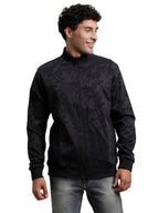 Turtle Men Knitted Printed Regular Fit Full Sleeve Black Windcheater Jacket