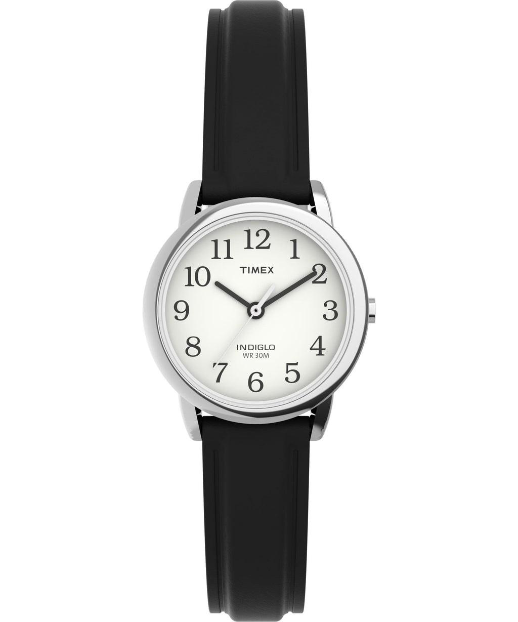 Timex Women's Easy Reader 25mm Watch - Silver-Tone Case White Dial with Black Leather Strap