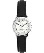 Timex Women's Easy Reader 25mm Watch - Silver-Tone Case White Dial with Black Leather Strap