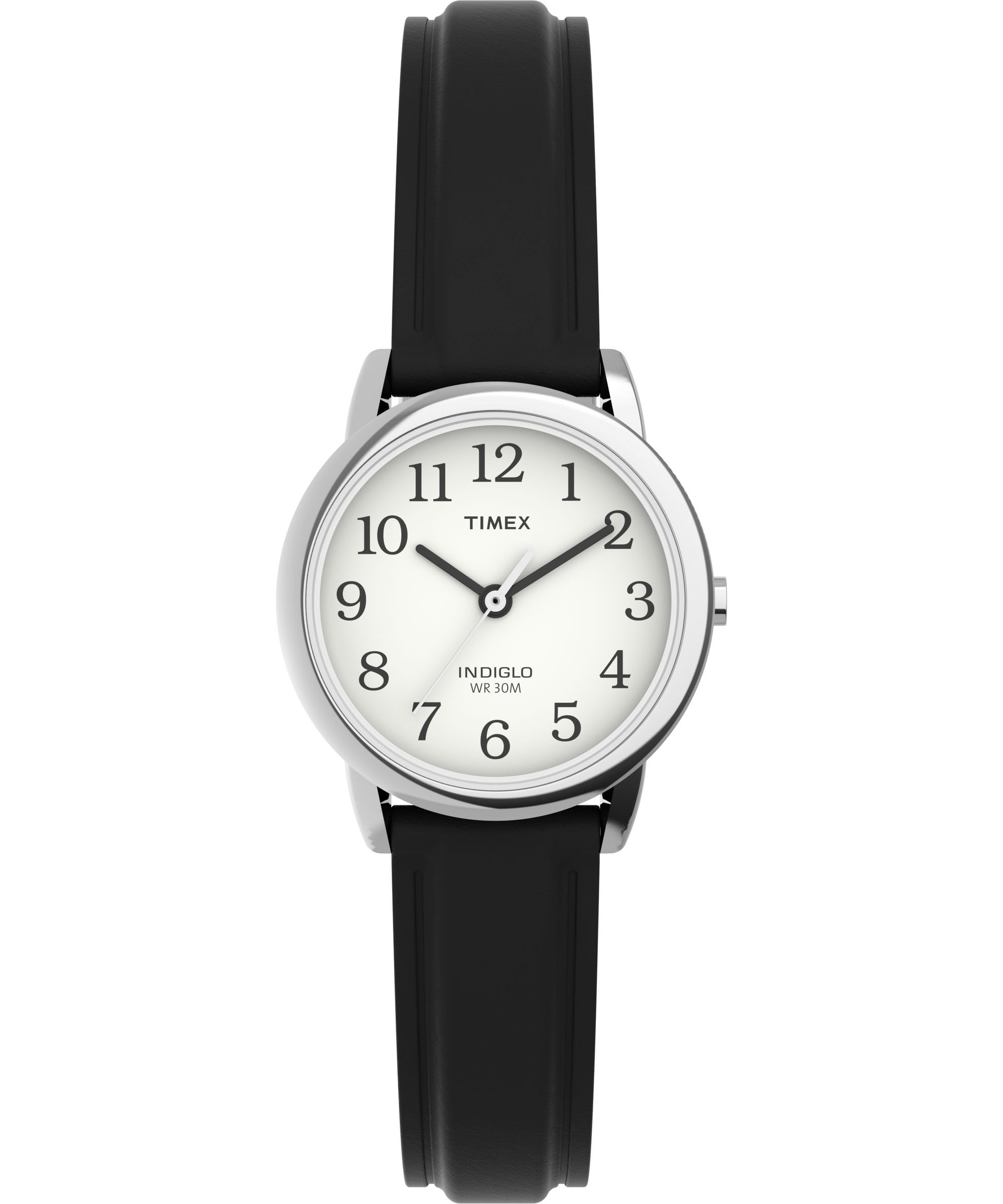 Timex Women's Easy Reader 25mm Watch - Silver-Tone Case White Dial with Black Leather Strap
