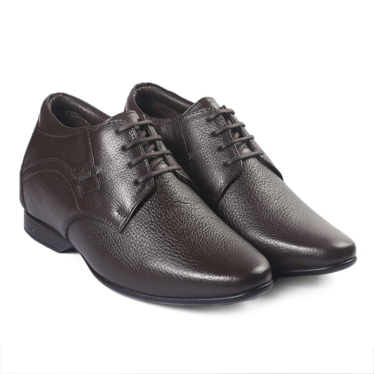 YUVRATO BAXI Mens 3 Inch Hidden Height Elevator Office Wear Derby Faux Leather Brown Formal LaceUp Shoes 6