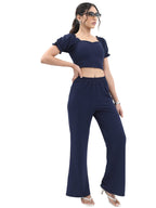 Ketch Polyester Blend Women Top With Pant (Suit-Skirt Set Blue