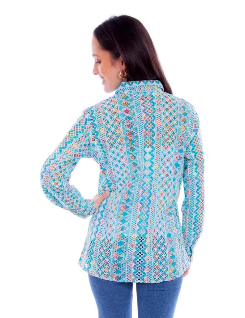 L/S EYELET BUTTON UP BLOUSE