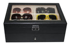 TimelyBuys 12 Piece Large Black Carbon Fiber Eyeglass Sunglass Two Level Glasses Display Case with Drawer Storage Box